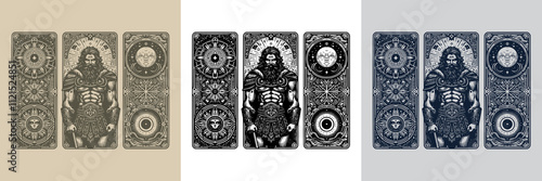 fierce barbarian man playing card tattoo design