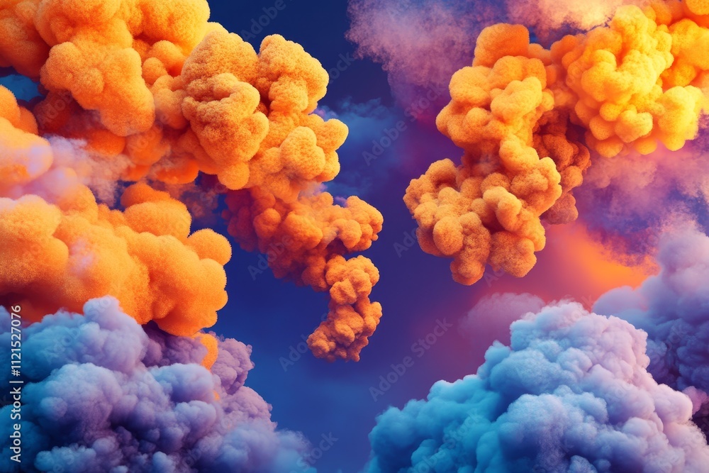 Vibrant Abstract Clouds and Smoke in Dramatic Shades of Orange and Blue Against a Deep Atmospheric Sky for Artistic and Creative Projects Vibrant Abstract Clouds and Smoke in Dramatic Shades of Orange and Blue Against a Deep Atmospheric Sky for Artistic and Creative Projects