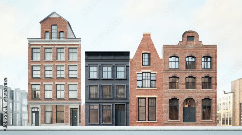 Fototapeta premium A row of modern buildings showcasing varied architectural styles and materials.