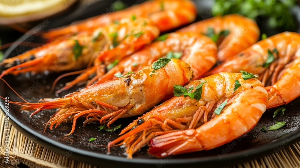 Grilled Shrimp Garnished with Fresh Herbs and Lemon Wedges Grilled Shrimp Garnished with Fresh Herbs and Lemon Wedges