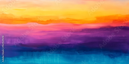 A vibrant gradient resembling a sunrise horizon, blending warm tones of orange, pink, and purple into cool blues.