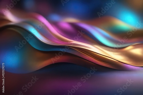 Abstract iridescent fabric waves, flowing metallic texture, colorful, vibrant, luxury, dynamic.