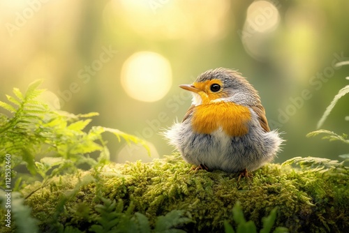 The robin redbreast (Erithacus rubecula), a British garden songbird with a distinctive red or orange breast, frequently appears on Christmas cards photo