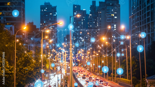 A network of outdoor surveillance cameras installed on streetlights in a smart city.