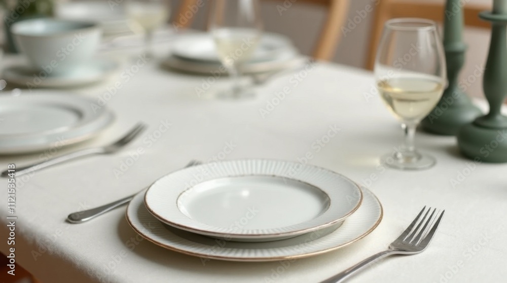 Minimalist Dining Table Setup with Elegant Plates and Cutlery Minimalist Dining Table Setup with Elegant Plates and Cutlery