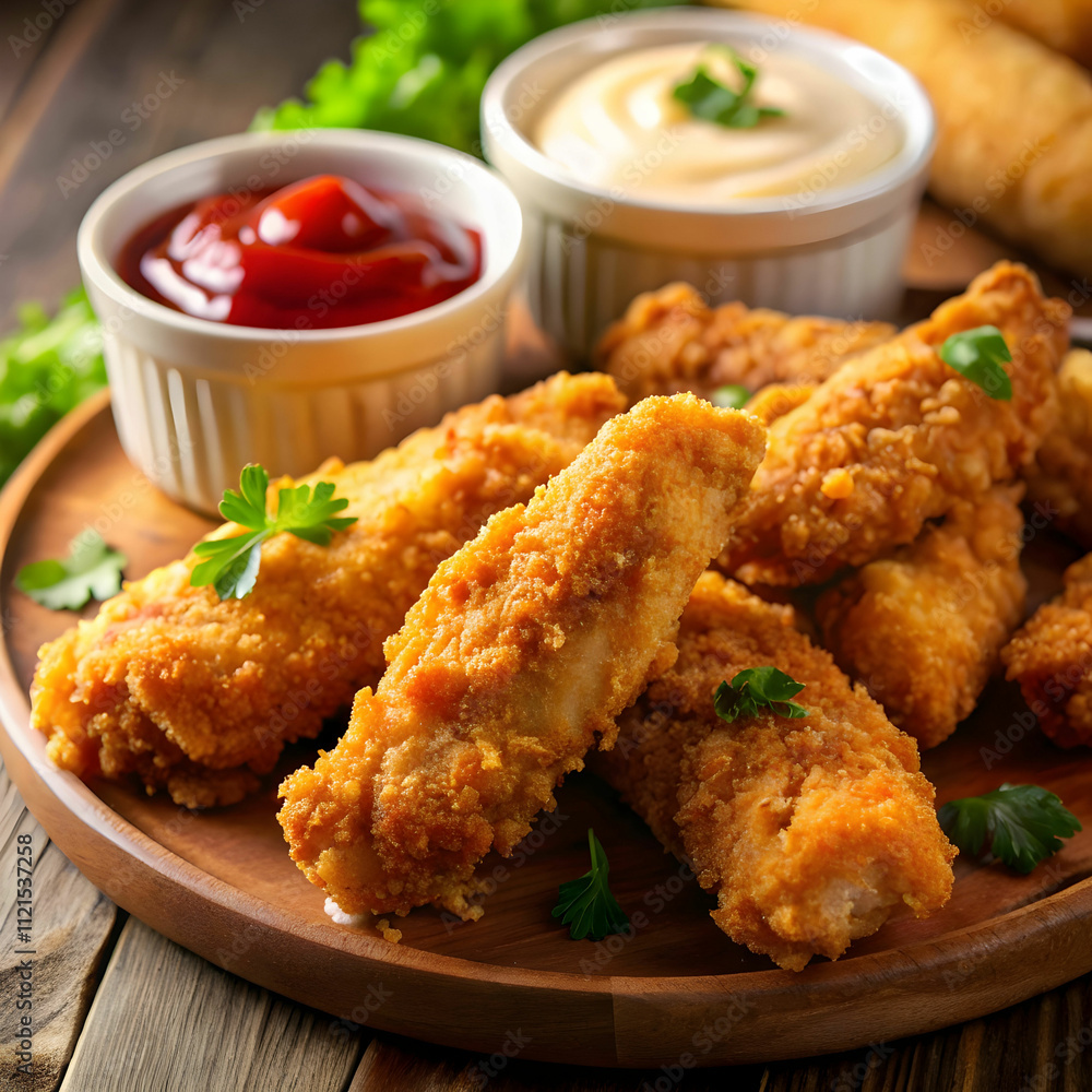 a closeup of breaded chicken fingers golden and cr a closeup of breaded chicken fingers golden and cr