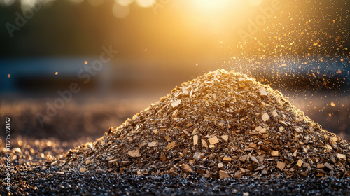 pile of organic biomass glows under warm sunlight on vibrant farm field