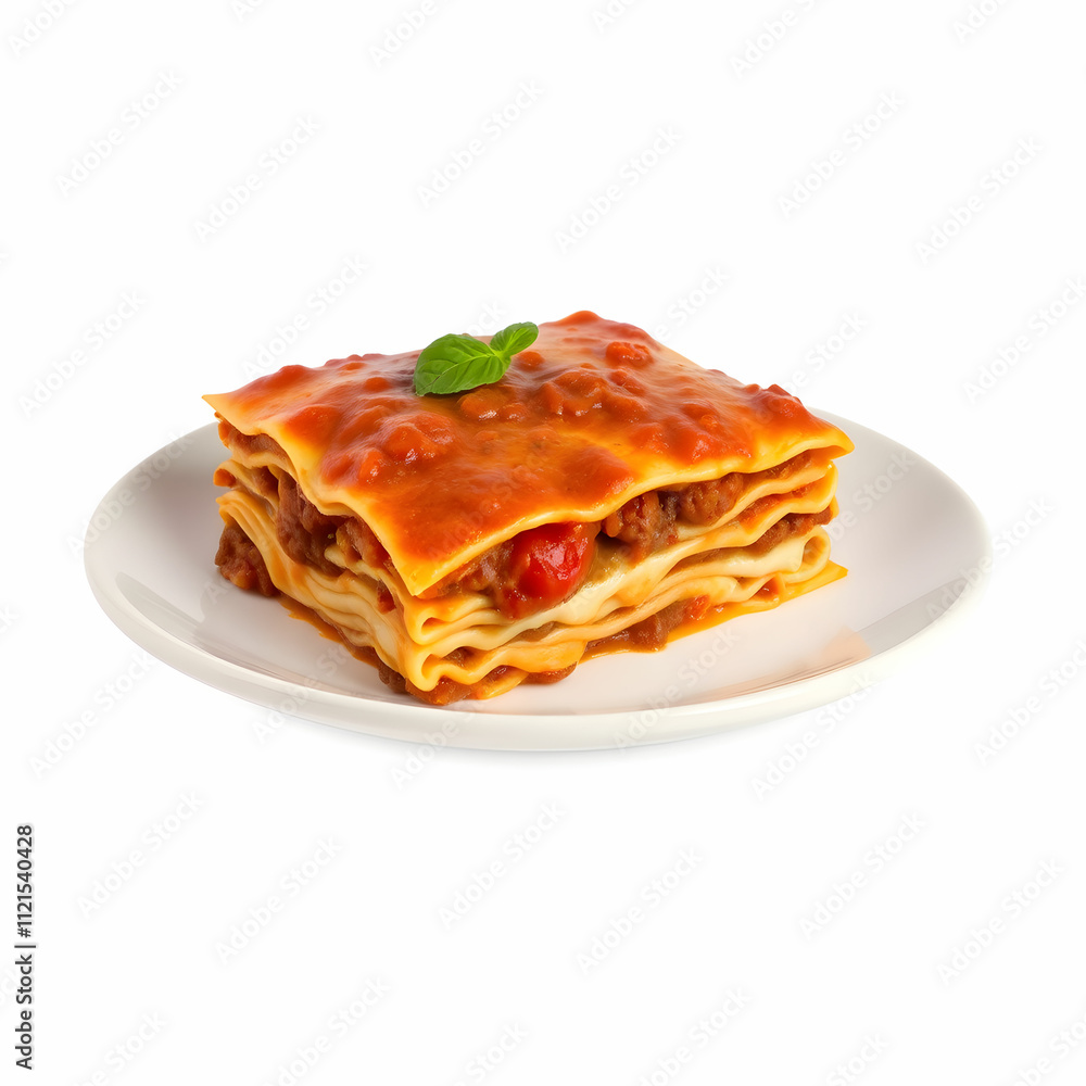 Classic Lasagna with bolognese sauce isolated on the blank background Classic Lasagna with bolognese sauce isolated on the blank background