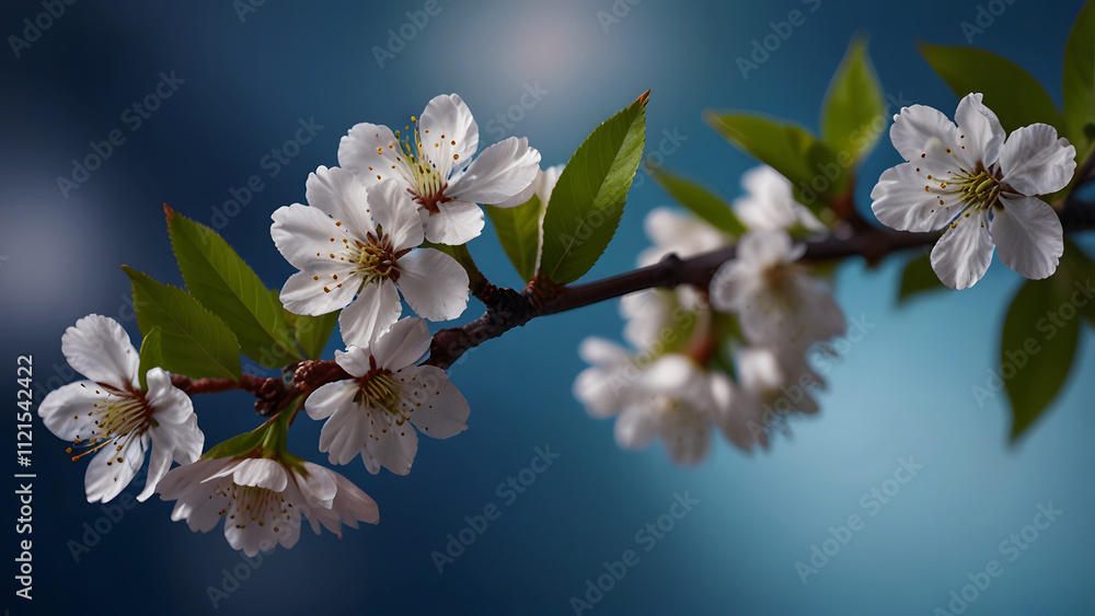 Obraz premium A branch of fresh beautiful cherry blossom flowers background, spring flowering