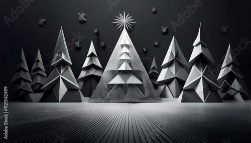 black and white christmas tree abstrast illustration, generated image  photo