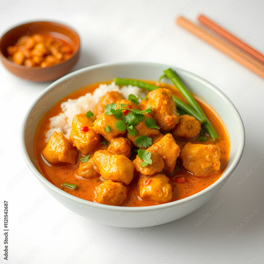 Curry with chicken and onions Asian cuisine isolated Curry with chicken and onions Asian cuisine isolated