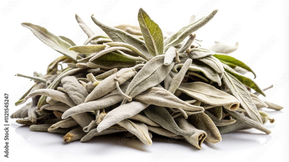 Dried White Sage Leaves on White Background - Natural Herbal Remedies, Aromatherapy, and Spiritual Cleansing for Home Decor and Wellness Practices Dried White Sage Leaves on White Background - Natural Herbal Remedies, Aromatherapy, and Spiritual Cleansing for Home Decor and Wellness Practices