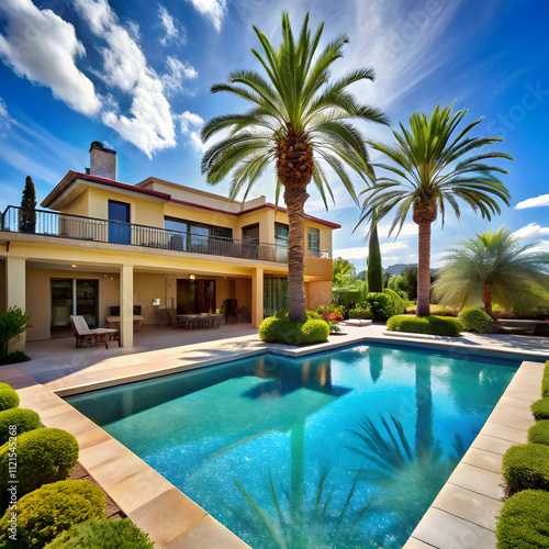 Wallpaper Mural a house with a pool and a palm tree in the foregro Torontodigital.ca
