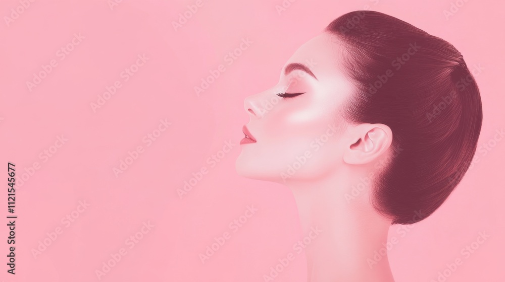 A beautiful woman with closed eyes, flawless skin glowing on a pastel pink background, perfect for beauty and skincare banners A beautiful woman with closed eyes, flawless skin glowing on a pastel pink background, perfect for beauty and skincare banners
