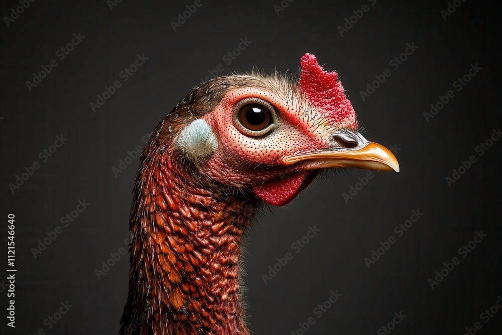 A close-up of a turkey's head, showcasing its intricate textures and vibrant colors against a dark background. A close-up of a turkey's head, showcasing its intricate textures and vibrant colors against a dark background.
