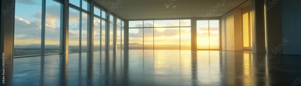 Majestic Sunset Panorama Through Expansive Glass Windows Majestic Sunset Panorama Through Expansive Glass Windows