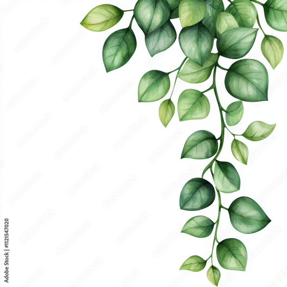 Obraz premium watercolor flowing vine of trailing jade with succulent leaves creates serene atmosphere, perfect for adding touch of nature to any space
