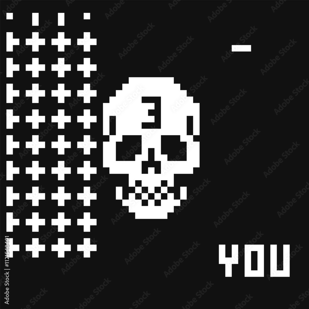 Human skull pixel art icon, abstract background vector illustration, game assets, sprite, design stickers, logo, mobile app, embroidery. Human skull pixel art icon, abstract background vector illustration, game assets, sprite, design stickers, logo, mobile app, embroidery.