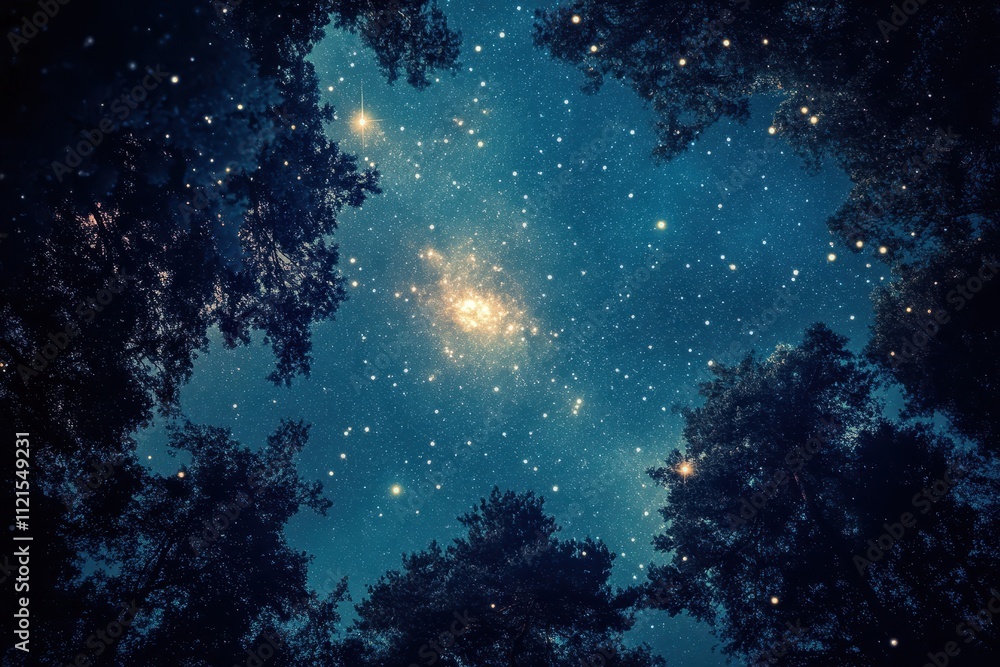 Fototapeta premium Starry Night Sky Viewed Through a Frame of Trees