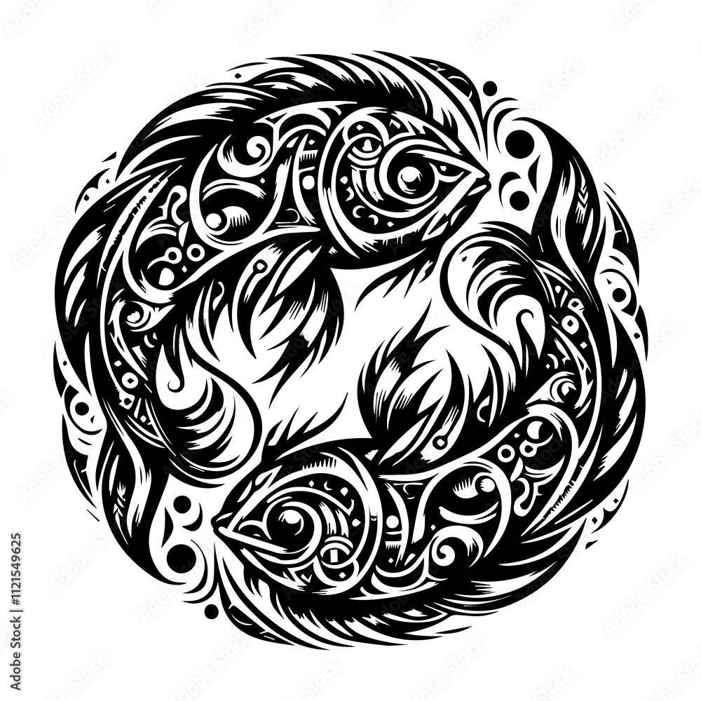 segno zodiacale pesci tribale tatuaggio. Generative AI segno zodiacale pesci tribale tatuaggio. Generative AI