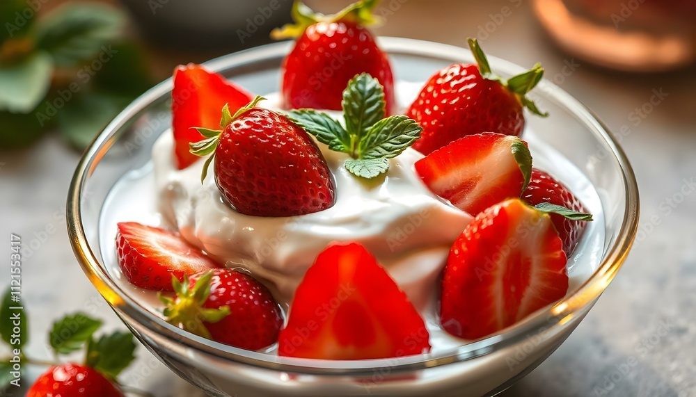yougurt,cream with strawberries yougurt,cream with strawberries