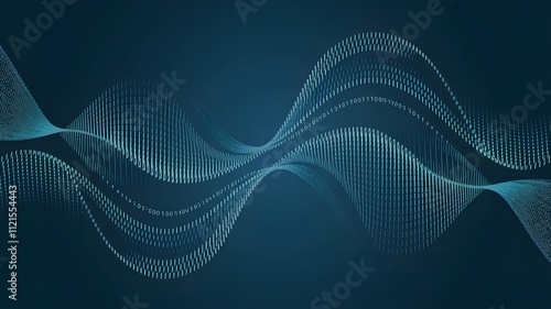 Abstract Illustration of Binary Code Waves in a Futuristic Digital Art Composition