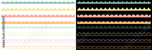 Cute scalloped Vibrant Border Design Patterns for Creative Projects. Vector illustration isolated on black and white background.