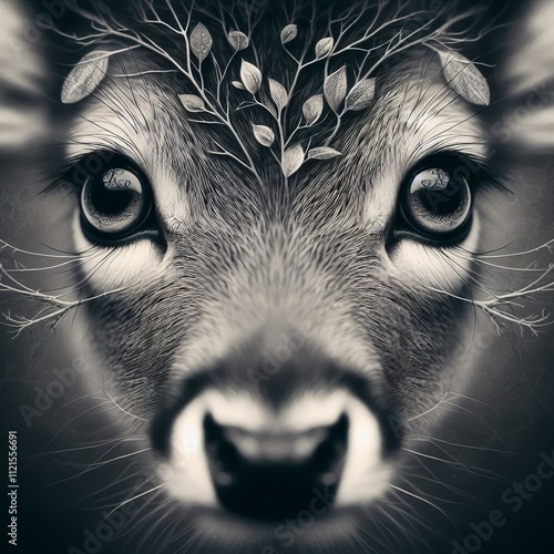 Deerly Desired Close up of a deer's eyes photogram effect ; photo