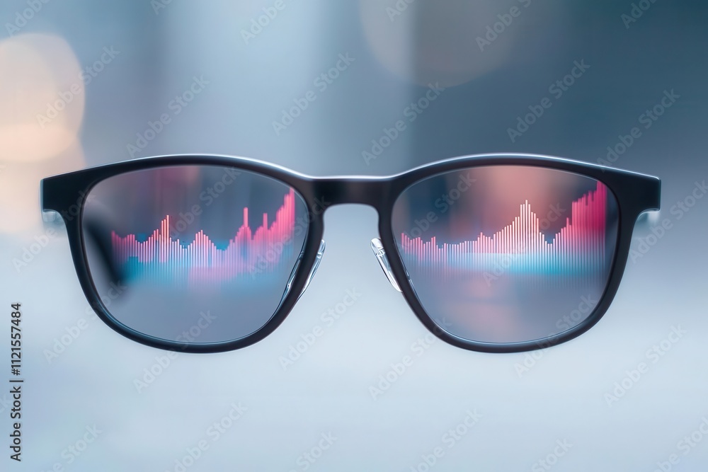Augmented reality glasses showing investment growth graphs, fintech innovation in real-time analysis