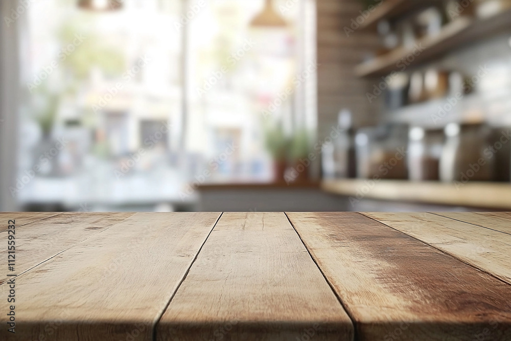 Wooden Table in Comfortable Kitchen Setting for Product Display Wooden Table in Comfortable Kitchen Setting for Product Display