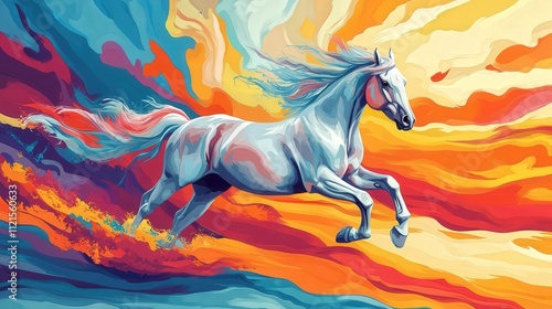 A 4K image of a horse in full gallop, each muscle flexing, its mane flowing like a wave, all set against a vibrant natural backdrop