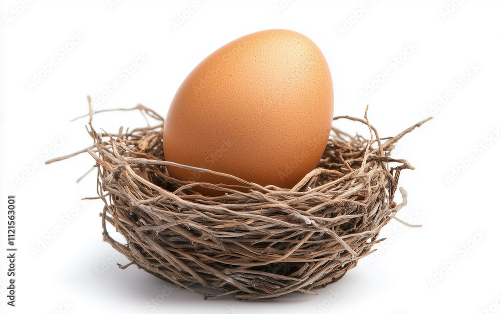Brown egg in straw nest. Brown egg in straw nest.