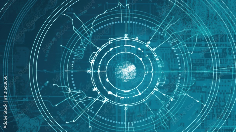 Obraz premium Abstract digital design featuring circular patterns and lines, suggesting technology and data.