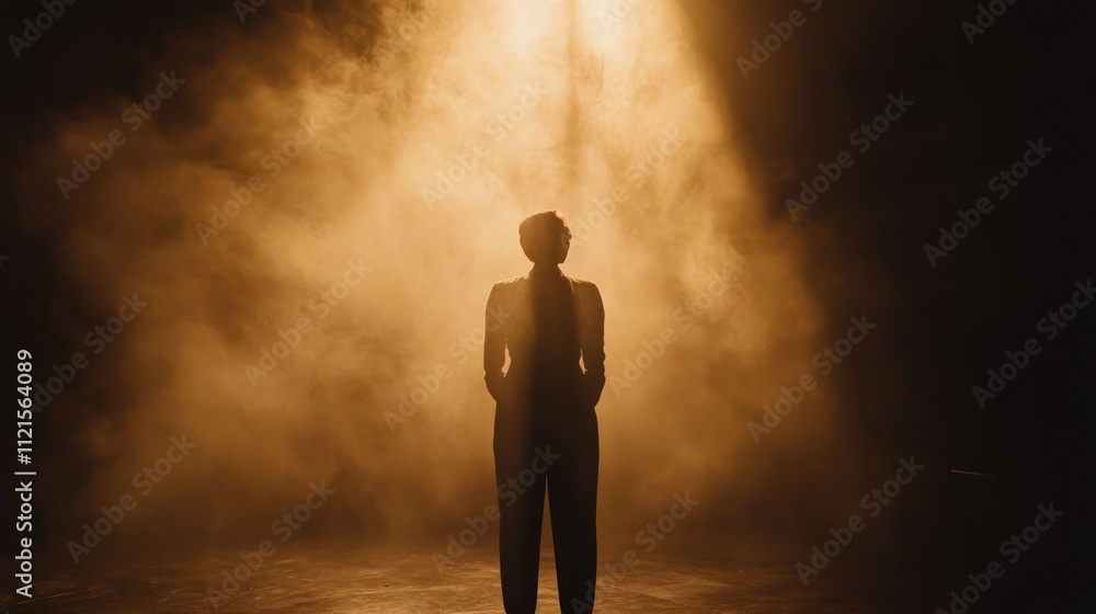 Obraz premium Silhouette, smoky stage, single figure, spotlight.