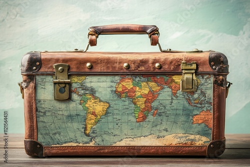 Exploring travel adventures with a vintage suitcase global destinations photography rustic background artistic perspective journey concept photo