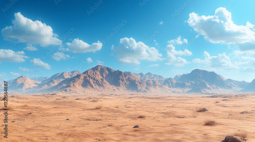 Naklejka premium Awe-Inspiring Desert Landscape with Majestic Mountains and a Cloud-Filled Sky