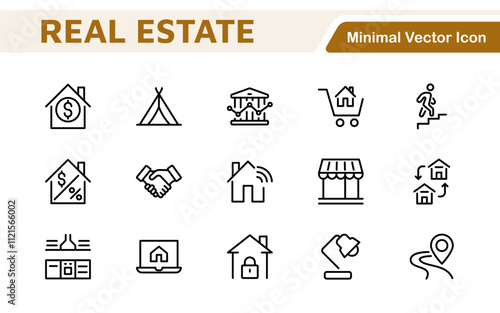 Real Estate Icon Set. A comprehensive collection of stylish and professional icons designed for the real estate industry, perfect for enhancing property listings, websites, and marketing materials.