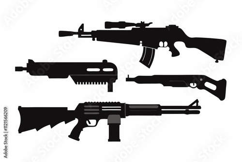 Vector silhouettes of machine guns.