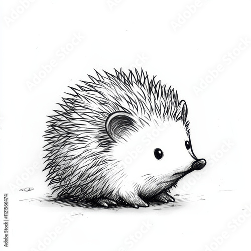 Simple line drawing of sleepy hedgehog with cute features