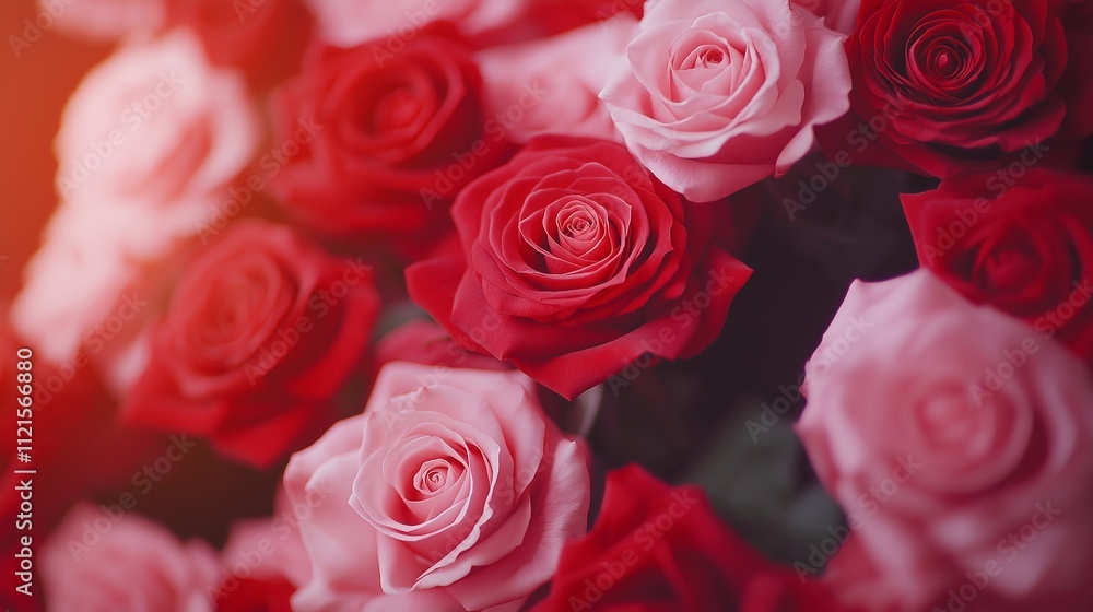 A vibrant close-up of red pink white roses in full bloom, floral background. Velvety petals, rich color by soft natural lighting. Hyper-realistic details, top view romantic elegance. Valentine’s Day A vibrant close-up of red pink white roses in full bloom, floral background. Velvety petals, rich color by soft natural lighting. Hyper-realistic details, top view romantic elegance. Valentine’s Day