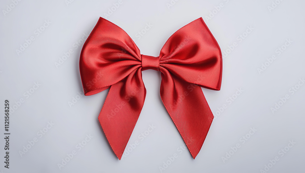 Elegant Red Ribbon Bow on White Background, Top View: High-Quality, Detailed, High-Resolution Studio Photography with Sharp Focus Elegant Red Ribbon Bow on White Background, Top View: High-Quality, Detailed, High-Resolution Studio Photography with Sharp Focus
