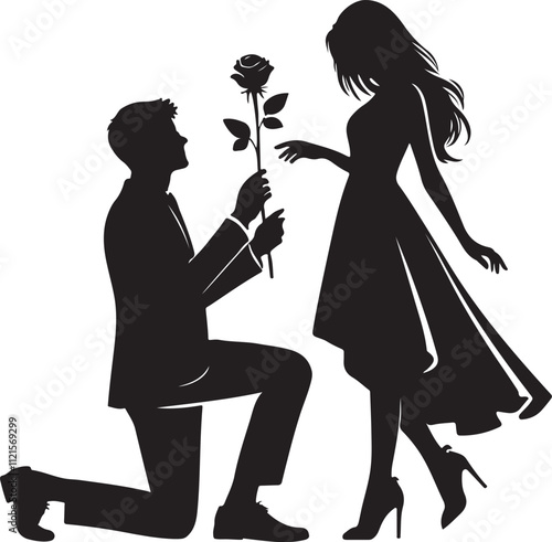 A beautiful Valentine day and timeless romantic proposal scene silhouette vector art