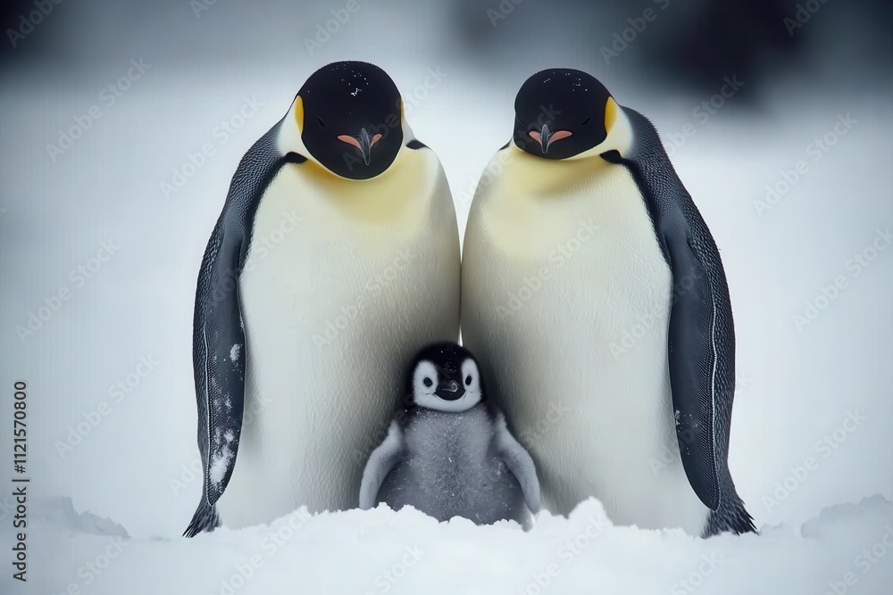 Obraz premium Emperor penguins standing on the sea ice in Antarctica's Weddell Sea