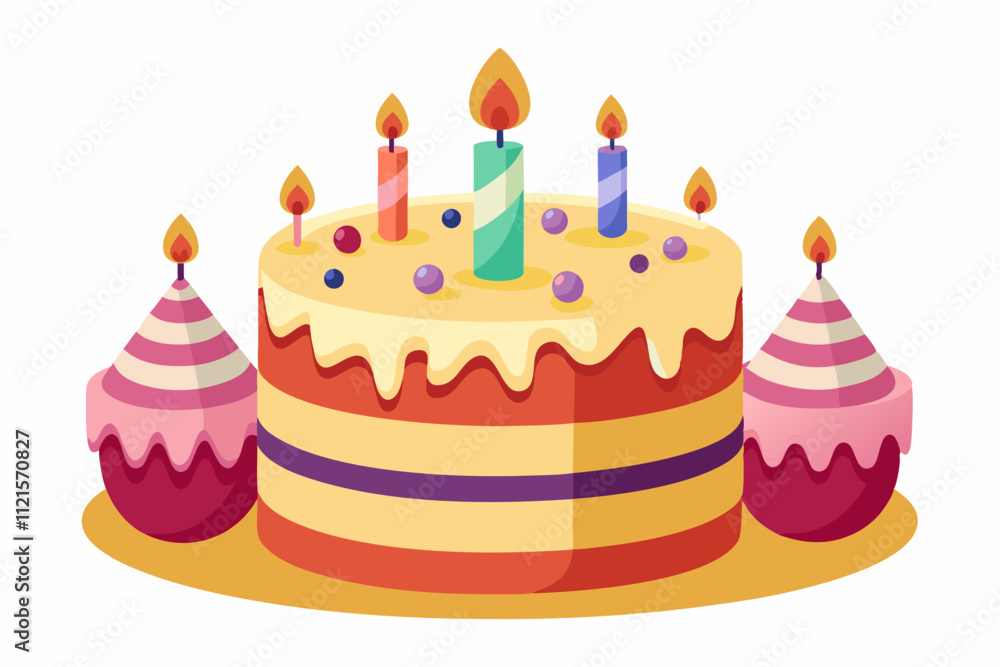 Birthday Cake Colourful Vector Art Illustration on a White Background Birthday Cake Colourful Vector Art Illustration on a White Background