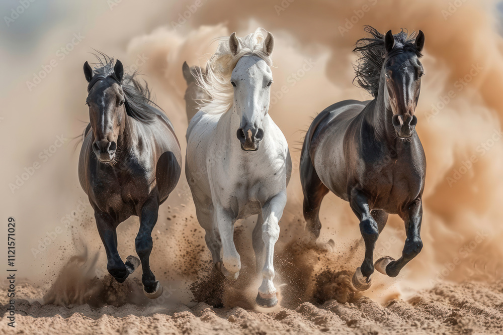 Fototapeta premium three arab horse runs free .,
