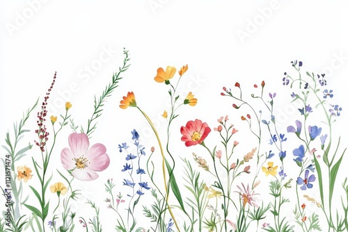 Watercolor Painting of a Vibrant Wildflower Arrangement