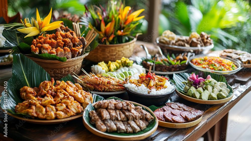 various delicious foods are arranging randomly on the table, A vibrant table bursting with various dishes of various foods, Numerous delicious snacks are surrounding on the table. various delicious foods are arranging randomly on the table, A vibrant table bursting with various dishes of various foods, Numerous delicious snacks are surrounding on the table.