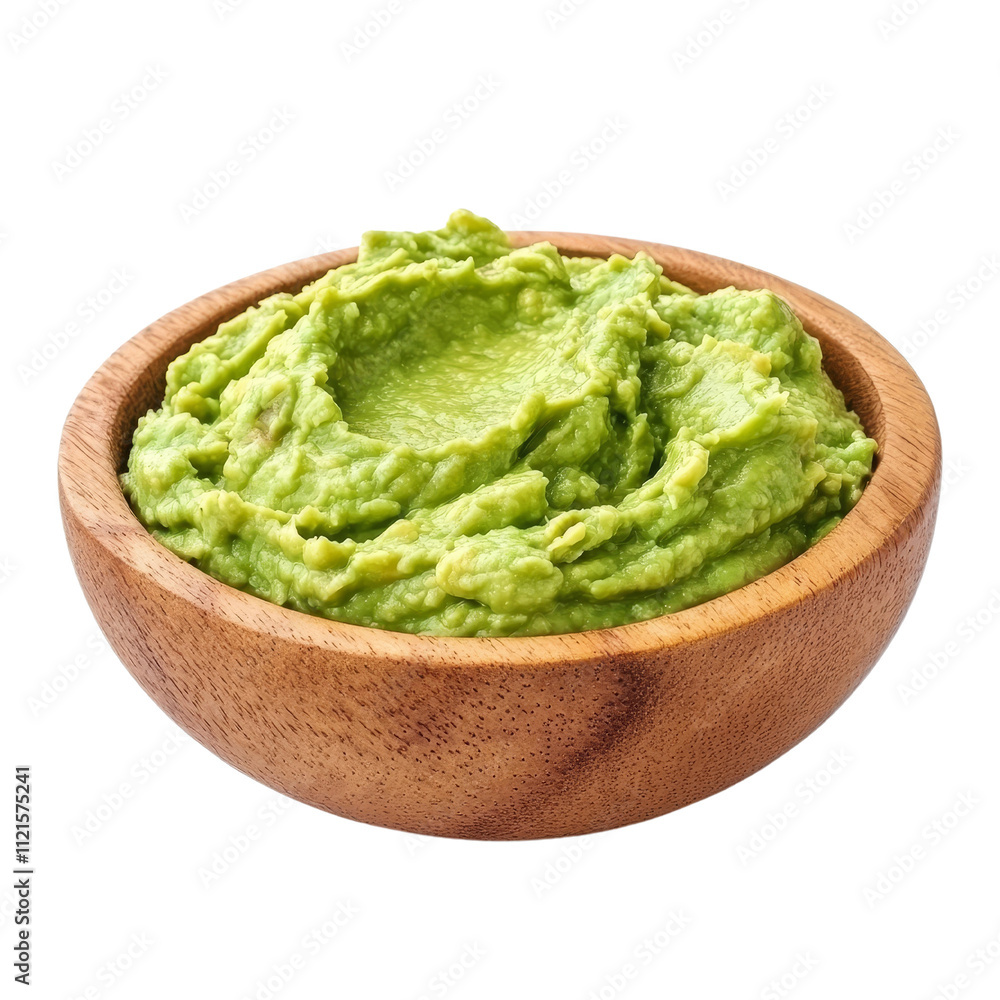 Guacamole in a wooden bowl isolated on transparent background Guacamole in a wooden bowl isolated on transparent background