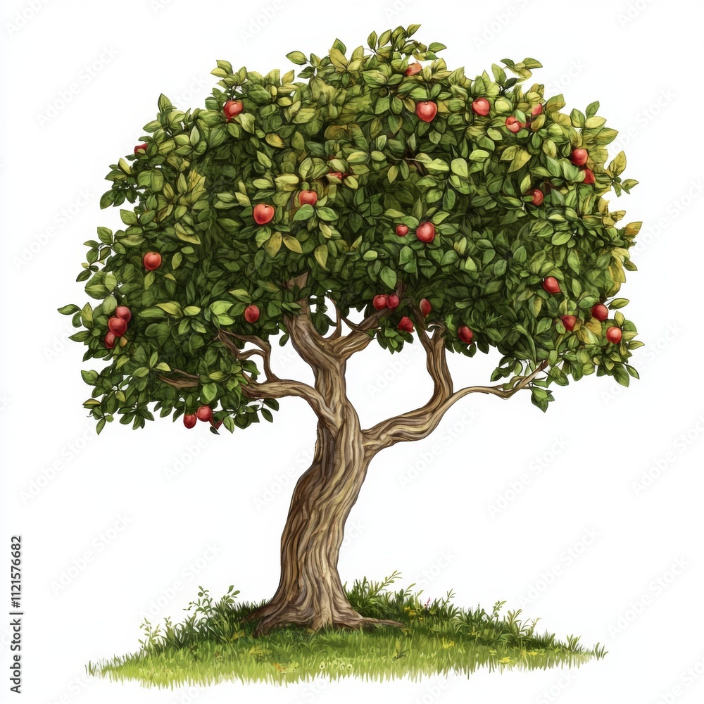 Lush Apple Tree Red Apples Green Leaves Isolated Detailed Illustration Nature Farm Orchard Fruit Lush Apple Tree Red Apples Green Leaves Isolated Detailed Illustration Nature Farm Orchard Fruit
