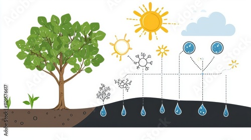 Educational diagram showing the interaction of sunlight water and carbon dioxide in photosynthesis photo